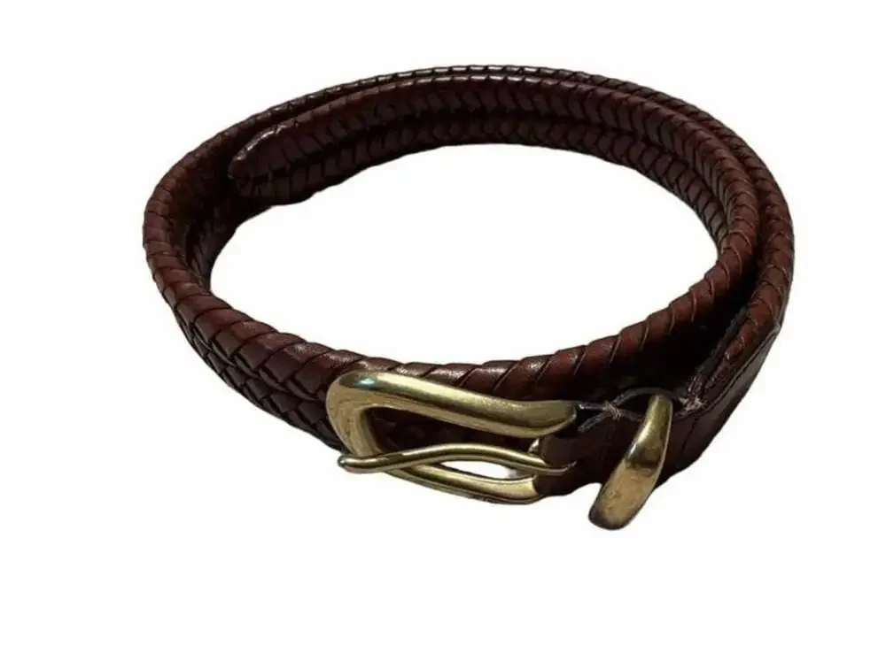 Coach #5922 Brown Braided Leather Belt Brass Buckle 34”